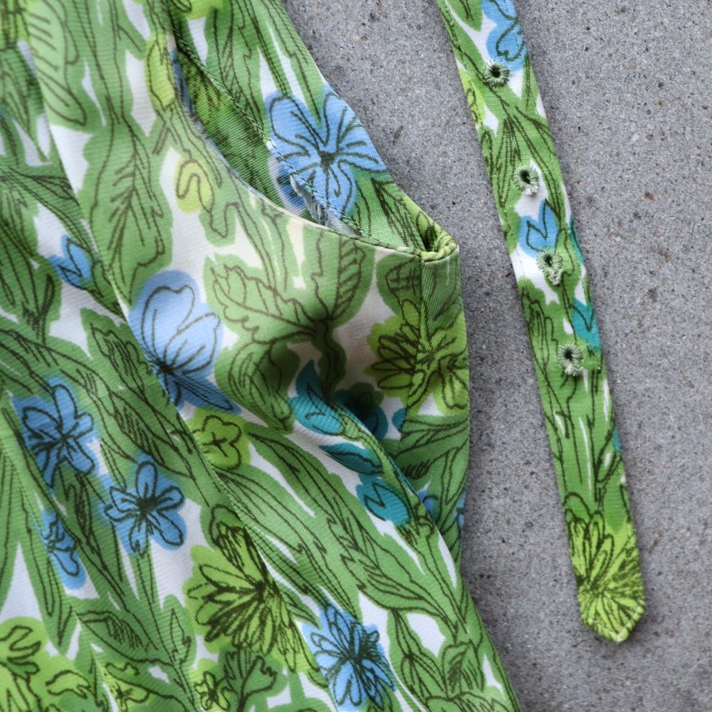 1960s Vintage Fit Flare Grn Summer Dress - Picture 6 of 9